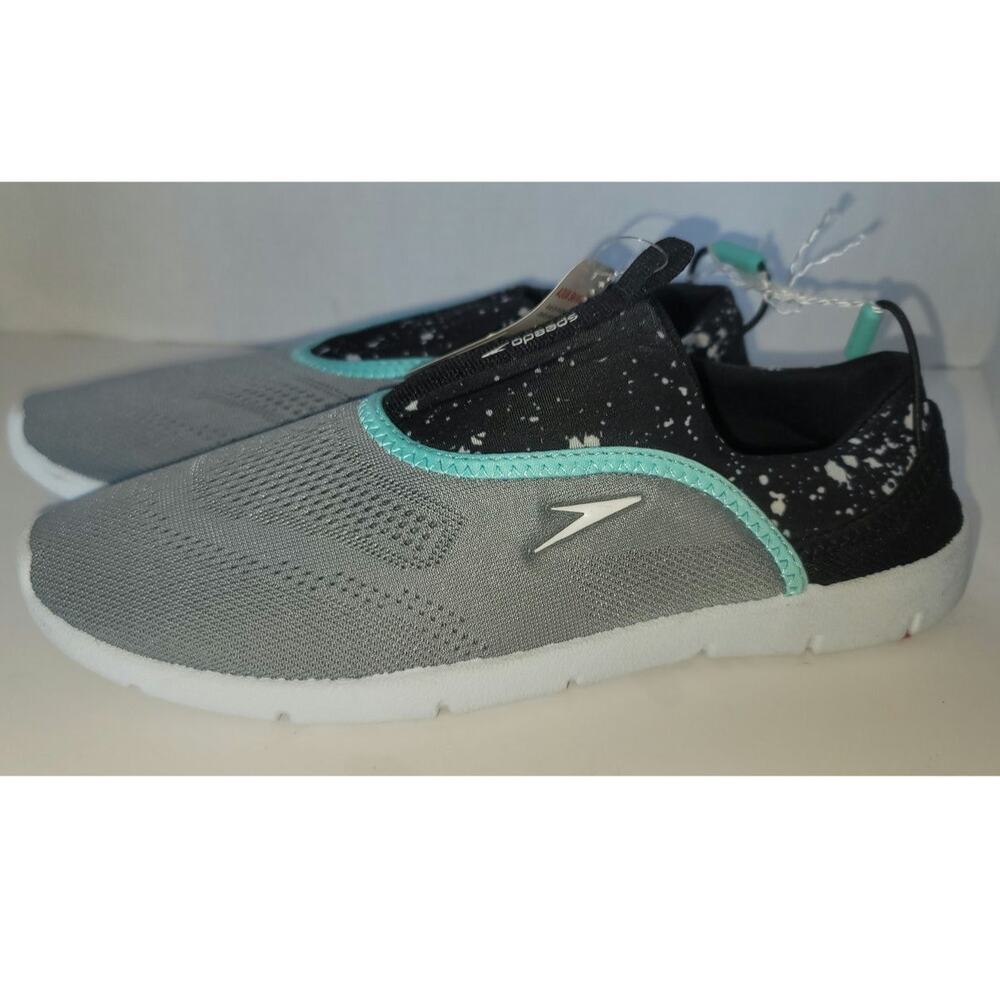 Speedo Aqua Skimmer Water Shoes Slip-on design Gray Mesh Upper Black Speck Heel